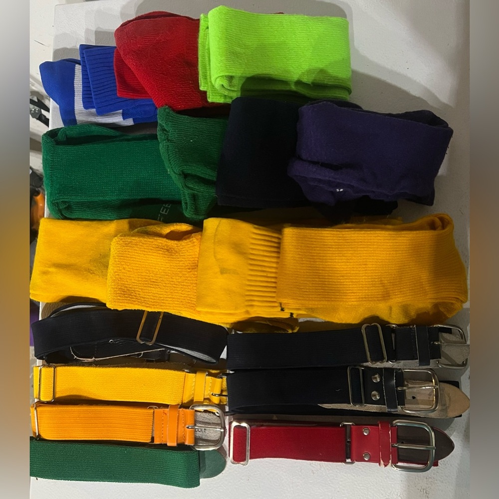 Misc. softball/ baseball socks and belt lot